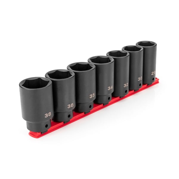 1/2 Inch Drive Deep 6-Point Axle Nut Impact Socket Set with Rail, 7-Piece (29-38 mm)
